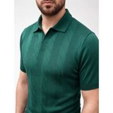 Beruflic Erkek Yazlık Triko Dokuma Tişört Kısa Kol Polo Yaka T-Shirt - Koyu Yeşil - 2XL