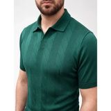 Beruflic Erkek Yazlık Triko Dokuma Tişört Kısa Kol Polo Yaka T-Shirt - Koyu Yeşil - XL