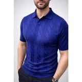 Beruflic Erkek Yazlık Triko Dokuma Tişört Kısa Kol Polo Yaka T-Shirt - Lacivert - 2XL