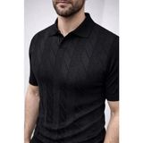 Beruflic Erkek Yazlık Triko Dokuma Tişört Kısa Kol Polo Yaka T-Shirt - Siyah - XL