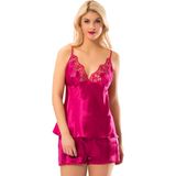 Beruflic Fuşya Saten Babydoll Şortlu Takım - 297