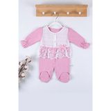 Beruflic Gofralı Fransız Güpürlü % 100 Pamuk Kız Bebek Tulumu - Pembe