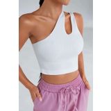 Beruflic Kadın Beyaz Tek Omuz Cut Out Detaylı Crop Top Bluz