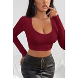 Beruflic Kadın Bordo Uzun Kol Kare Yaka Crop Top Bluz