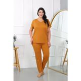 Beruflic Kadın Büyük Beden Kısa Kol Penye Pijama Takımı Hardal