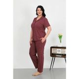 Beruflic Kadın Büyük Beden Pamuklu Cepli Düğmeli Mor Pijama Takım