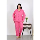 Beruflic Kadın Büyük Beden Pamuklu Cepli Düğmeli Pembe Pijama Takım