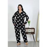 Beruflic Kadın Büyük Beden Pamuklu Cepli Düğmeli Siyah Pijama Takım