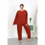 Beruflic Kadın Büyük Beden Uzun Kol Penye Pijama Takımı Kiremit