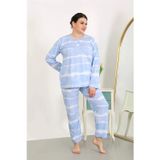 Beruflic Kadın Büyük Beden Uzun Kol Penye Pijama Takımı Mavi