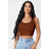 Beruflic Kadın Kahverengi Kare Yaka Crop Top Bluz