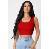 Beruflic Kadın Kırmızı Kare Yaka Crop Top Bluz