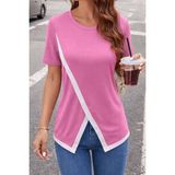 Beruflic Kadın Kısa Kollu Bisiklet Yaka Viskon Bluz - Pembe - L - XL