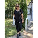 Beruflic Kadın Kısa Kollu V Yakalı Iki Iplik Bluz ve Pantolon Ikili Takım - Siyah