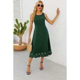 Beruflic Kadın Kolsuz Etek Ucu Lazer Kesim Çiçek Desenli Midi Boy Ithal Krep Elbise - Yeşil - 2XL - 3XL