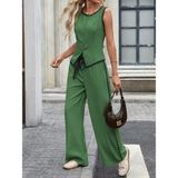 Beruflic Kadın Kolsuz Önü Düğmeli Yelek ve Pantolon Ikili Takım - Yeşil - 2XL - 3XL