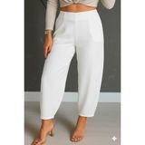 Beruflic Kadın Krep Kumaş Balon Pantolon - Beyaz - 4XL