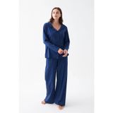 Beruflic Kadın Lacivert Düğmeli Yaka Detaylı Pamuklu Pijama Takımı