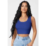 Beruflic Kadın Lacivert Kare Yaka Crop Top Bluz