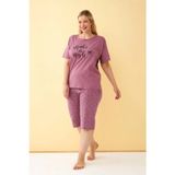 Beruflic Kadın Mürdüm “Make a Wish” Yazılı Büyük Beden Kapri Pijama Takımı
