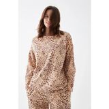Beruflic Kadın Oversize Bej Leopar Desenli Pamuklu Kalın Pijama Takımı