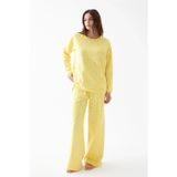 Beruflic Kadın Oversize Sarı Desenli Pamuklu Kalın Pijama Takımı