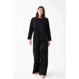 Beruflic Kadın Oversize Siyah Çiçek Desenli Pamuklu Kalın Pijama Takımı