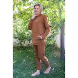 Beruflic Kadın Pamuk Kapşonlu Cepli 3 İplik Kahve Eşofman Takım