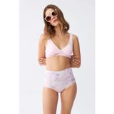 Beruflic Kadın Pembe Pedli Üst ve Pastel Desenli Yüksek Bel Bikini Takımı