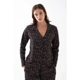 Beruflic Kadın Siyah Düğmeli Kalp Desenli Pamuklu Pijama Takımı
