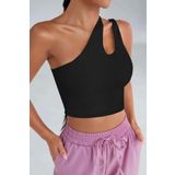 Beruflic Kadın Siyah Tek Omuz Cut Out Detaylı Crop Top Bluz