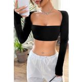 Beruflic Kadın Siyah Uzun Kol Göğüs ve Sırt Dekolteli Crop Top Bluz