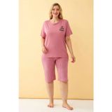 Beruflic Kadın Somon “Live the Dream” Yazılı Büyük Beden Kapri Pijama Takımı