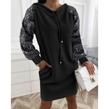 Beruflic Kadın Uzun Kollu Pulpayetli Bağcıklı Cep Detaylı Mini Viskon Iki Iplik Elbise - 2XL - 3XL - Siyah