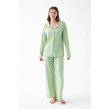 Beruflic Kadın Yeşil Kalp Desenli Düğmeli Pamuklu Pijama Takımı