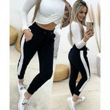Beruflic Kadın Yüksek Bel Kuş Gözü Detaylı Bağcıklı Yan Şeritli Viskon Iki Iplik Eşofman Altı - Siyah - 2XL - 3XL