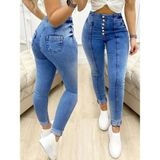 Beruflic Kadın Yüksek Bel Önden Düğmeli Jean Pantolon - Lacivert - 2XL