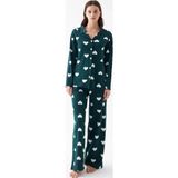 Beruflic Kadın Zümrüt Yeşili Kalp Desenli Düğmeli Pamuklu Pijama Takımı