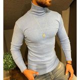 Beruflic Kaşkorse Boğazlı Full Likralı Fitilli Body Kazak - Gri