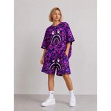 Beruflic Kız Çocuk Oversize Kalıp Pubg Bape x Shark Nakışlı Cepli Şort Takım - Mor - XL