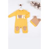 Beruflic Love Bear Nakışlı % 100 Pamuk Erkek Bebek Tulumu - Sarı