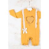 Beruflic Love Kalp Nakışlı % 100 Pamuk Kız Bebek Tulumu - Sarı
