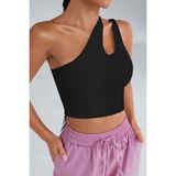 Beruflic Miss Kadın Siyah Tek Omuz Cut Out Detaylı Crop Top Bluz Brf - S - M