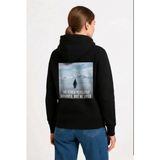 Beruflic Oversize Hoodie - Sırt Baskılı Survivor Penguin Temalı, Felsefi Yazılı Kapüşonlu Sweatshirt - Siyah - XL
