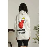 Beruflic Sırt Baskılı Oversize Üç Iplik Kapüşonlu Sweatshirt - Beyaz - XL