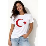 Beruflic T-Shirt Kısa Kol Bisiklet Yaka Ay Yıldız Bayrak Baskılı Tişört - Beyaz - M