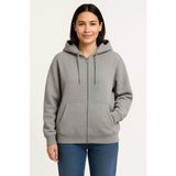 Beruflic Üç Iplik Kapüşonlu Tam Fermuarlı Kanguru Çepli Sweatshirt Hoodie - Gri - 2XL