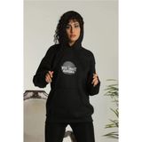 Beruflic Unisex Sırt Baskılı Kapüşonlu Üç Iplik Oversize Sweatshirt - Siyah - 2XL