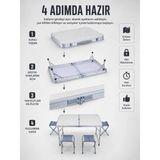 Beruflic Valiz Tipi Katlanabilir Piknik Masası 4 Tabureli Taşınabilir Kamp Masası