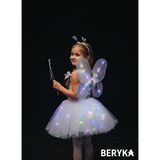 Beryka 2-10 Yaş Kız Çocuk LED Işıklı Kelebek Kanat Peri Kostüm Seti - 001-Beyaz - 5 Yaş